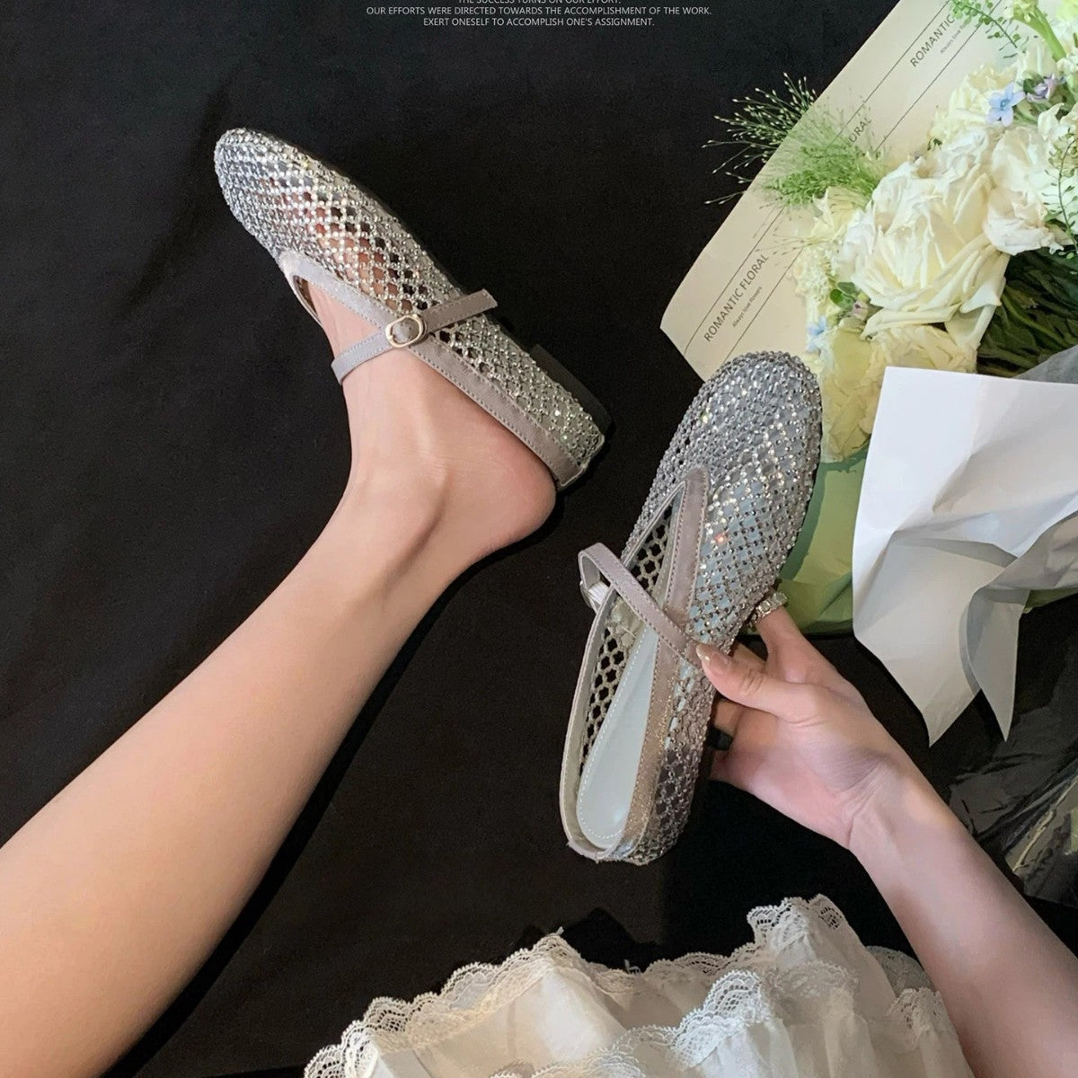 Damen eleganten Ballerinas mit modischem Netzdesign und funkelnden Details R&B