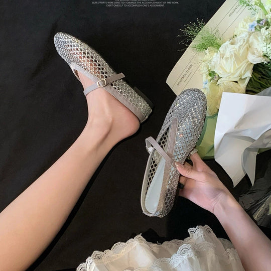 Damen eleganten Ballerinas mit modischem Netzdesign und funkelnden Details R&B