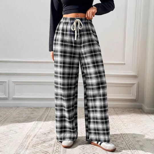 Damen lässige Freizeithose mit Gummibund und Karomuster R&B