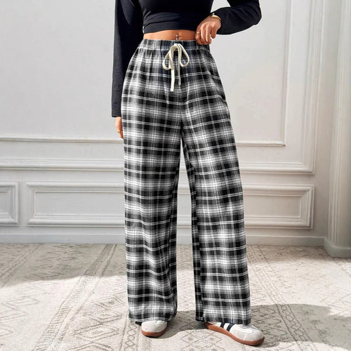 Damen lässige Freizeithose mit Gummibund und Karomuster R&B