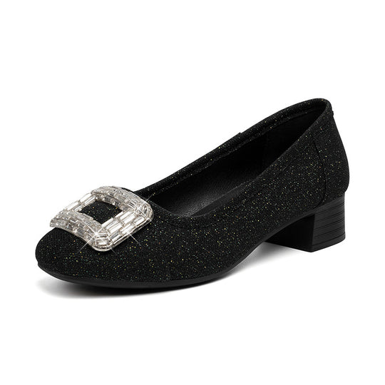 Damen Ballerinas mit tragbarem Blockabsatz und funkelndem Schmuckdetail R&B