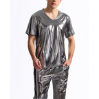 Herren Glänzendes V-Ausschnitt T-Shirt aus hochwertigen Materialien