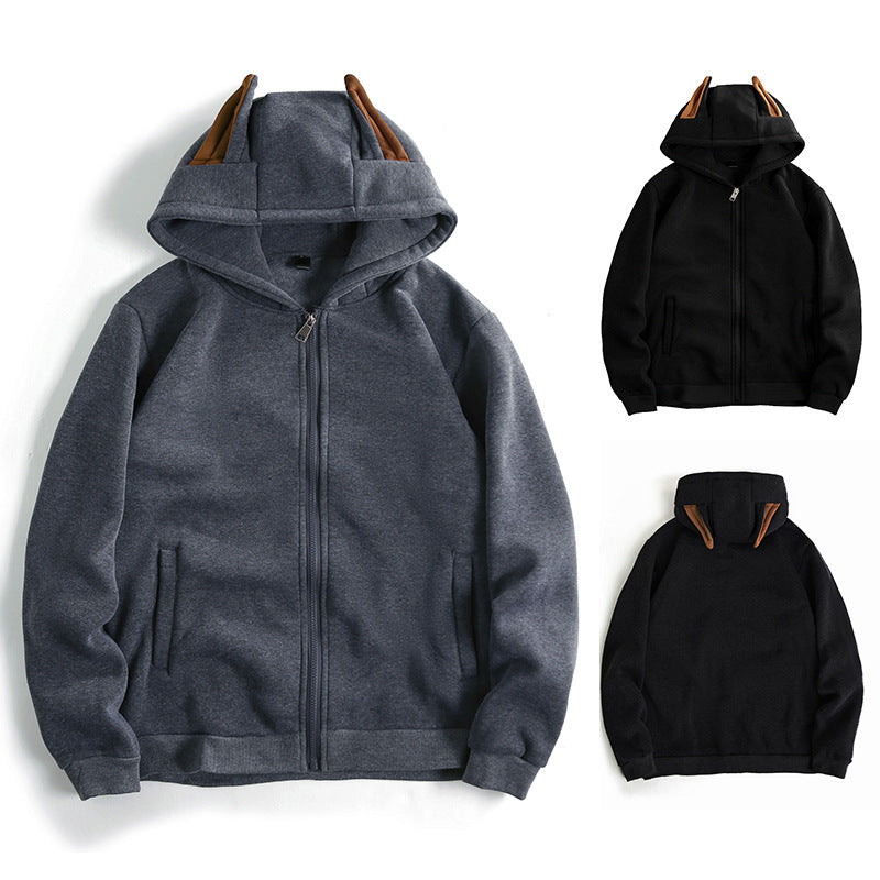 Damen Kapuzenjacke mit kreativen Ohren-Details und praktischem Reißverschluss R&B