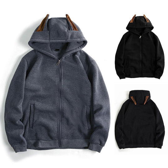 Damen Kapuzenjacke mit kreativen Ohren-Details und praktischem Reißverschluss R&B