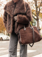 Damen Luxuriöse Kunstfelljacke mit voluminösen Ärmeln und breitem Revers R&B