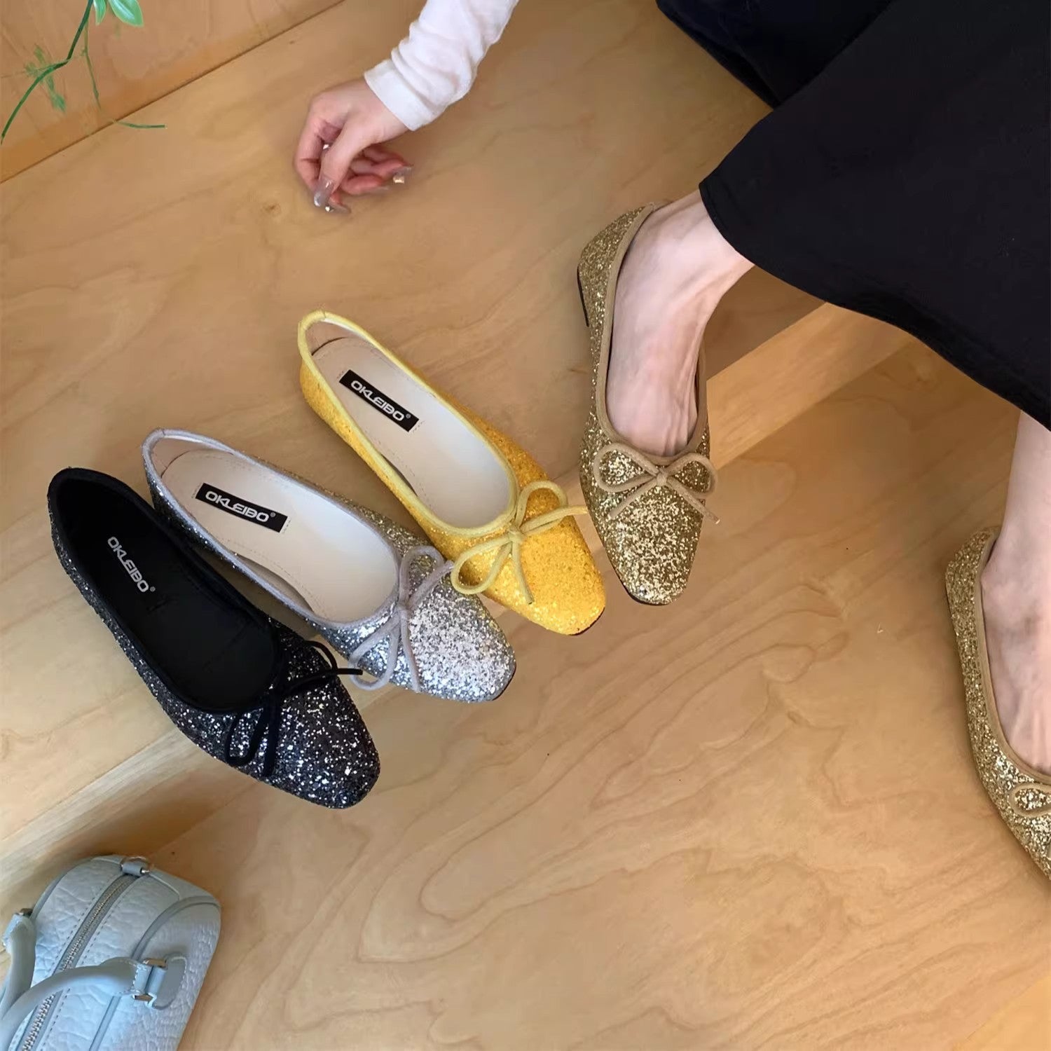 Damen Glitzernde Ballerinas mit eleganter Schleife und komfortabler Innensohle R&B