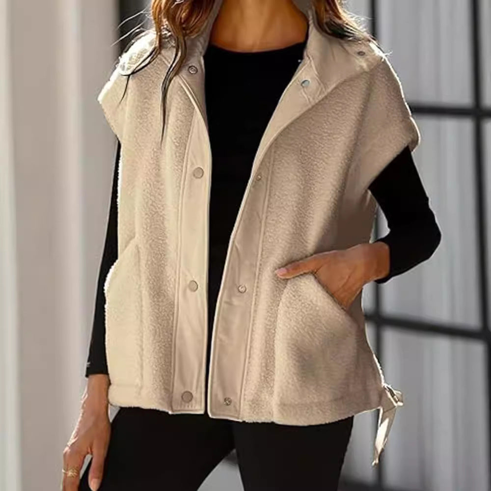 Damen Oversized Fleecewestenjacke mit seitlichen Eingrifftaschen und Druckknopfverschluss R&B