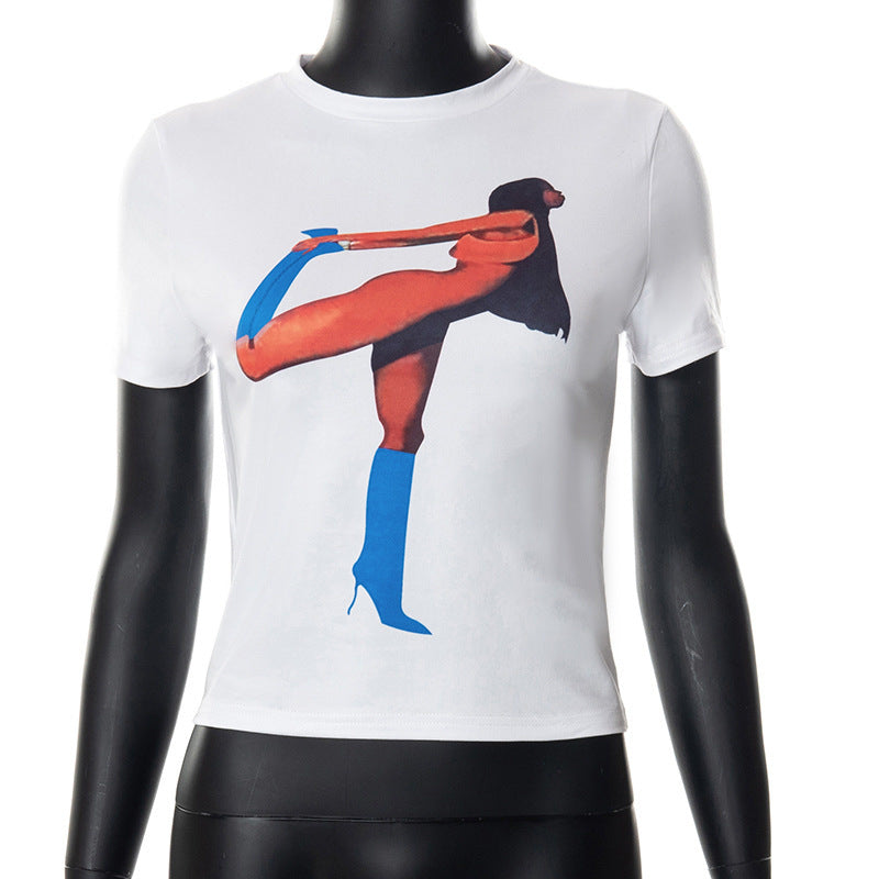 Damen Crop T-Shirt mit auffälligem Grafikdruck R&B