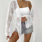 Damen luftiger Strick-Kimono mit offener Front und Kordelzug R&B