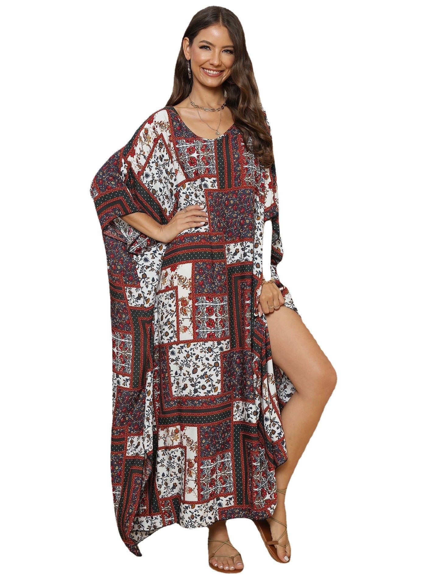 Damen lässiges Maxikleid im Patchwork-Design R&B