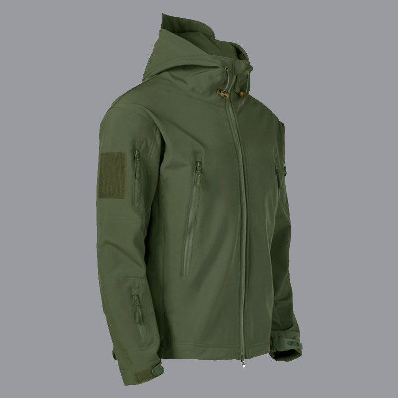 Herren technische Softshell-Jacke mit multifunktionalen Taschen und verstellbarem Kapuzensystem R&B
