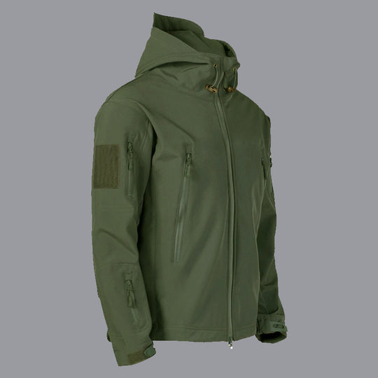 Herren technische Softshell-Jacke mit multifunktionalen Taschen und verstellbarem Kapuzensystem R&B