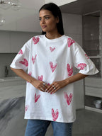 Damen lässiges T-Shirt mit Herzmotiv R&B