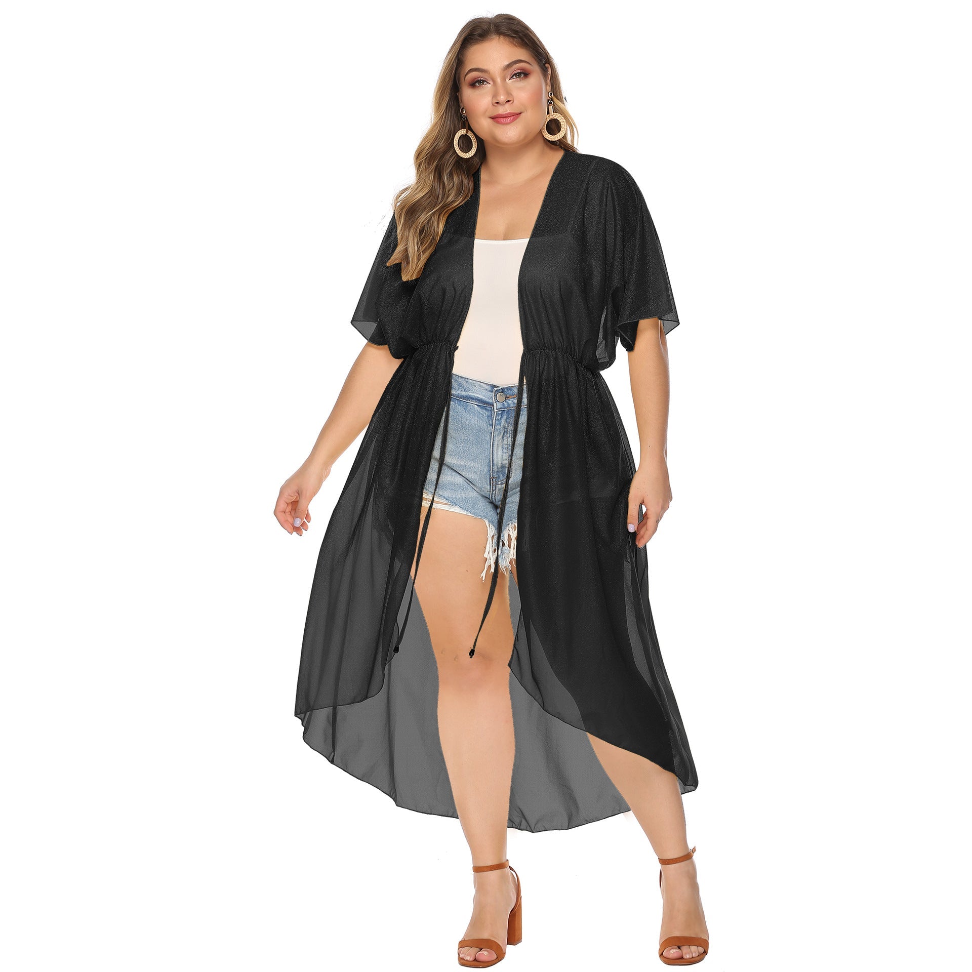 Damen eleganter transparenter Strandkimono R&B