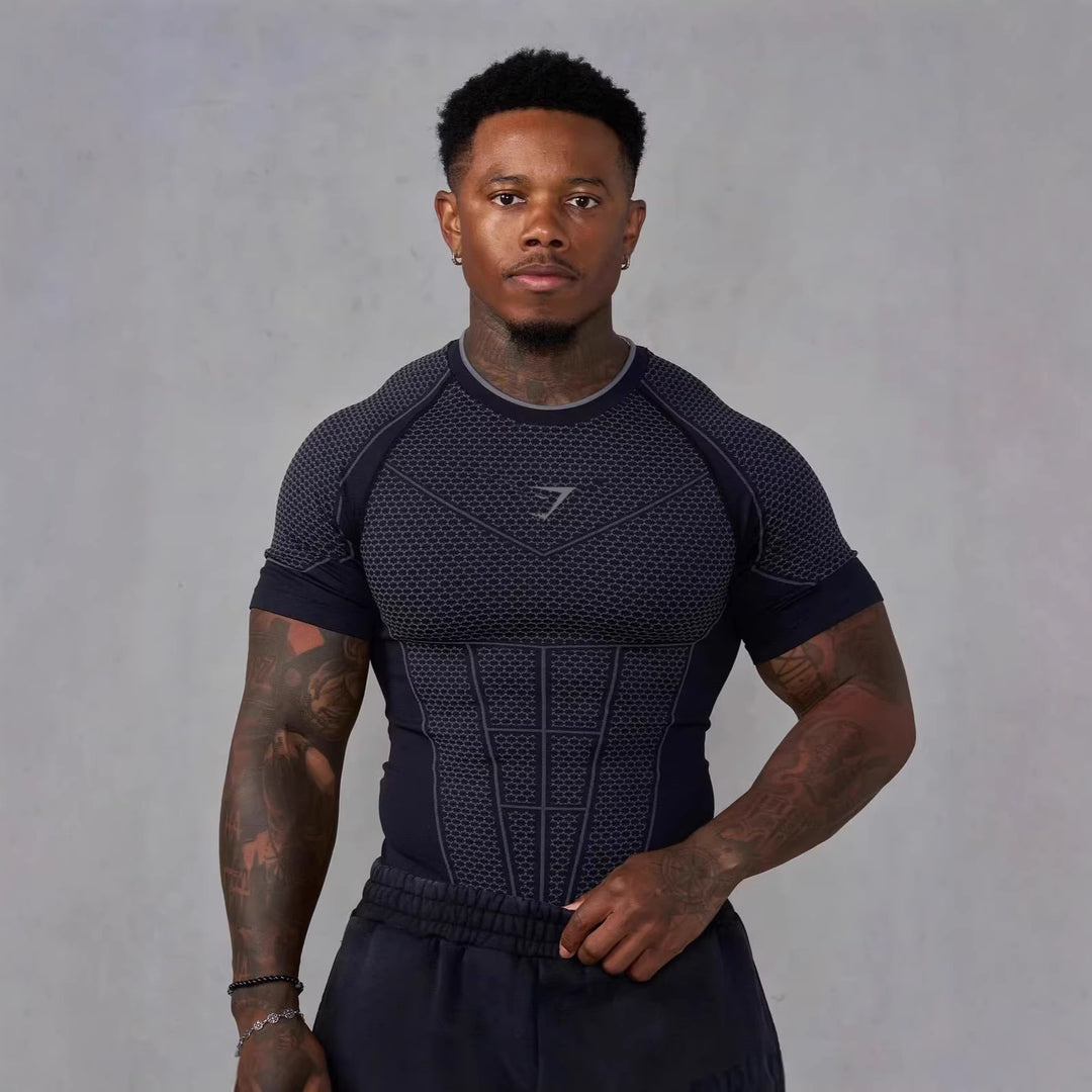 Herren nan muskelmodellierendes Funktionsshirt mit 3D-Struktur und gezielten Kompressionszonen R&B