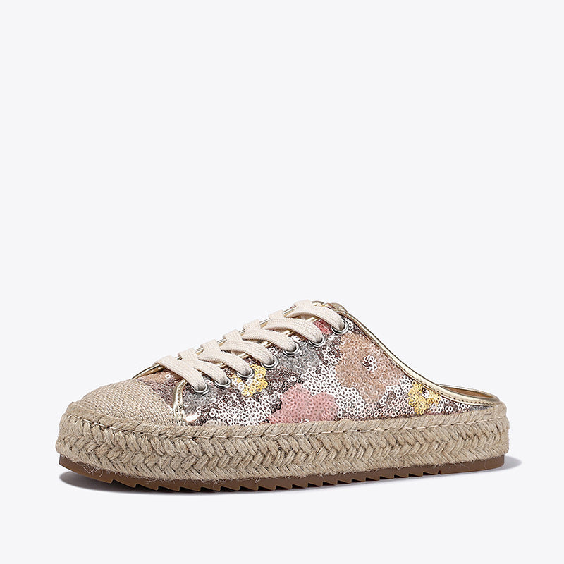 Damen Espadrilles mit glänzenden Pailletten und geflochtenem Jutesohle R&B