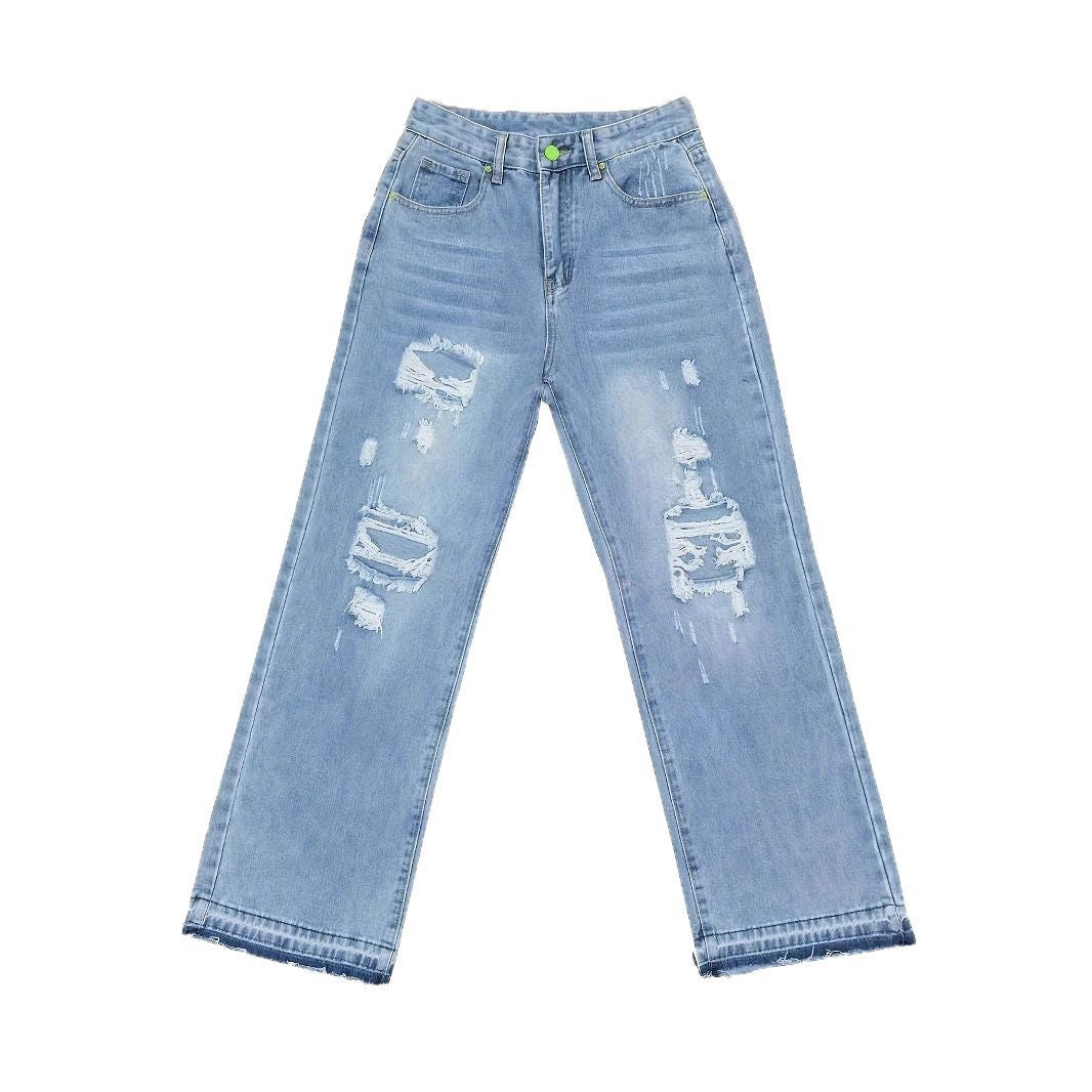 Damen Hohe Taille Destroyed Jeans R&B
