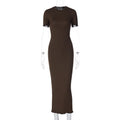 Damen Elegantes figurbetontes Maxikleid mit kurzem Ärmelschnitt R&B