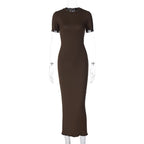 Damen Elegantes figurbetontes Maxikleid mit kurzem Ärmelschnitt R&B