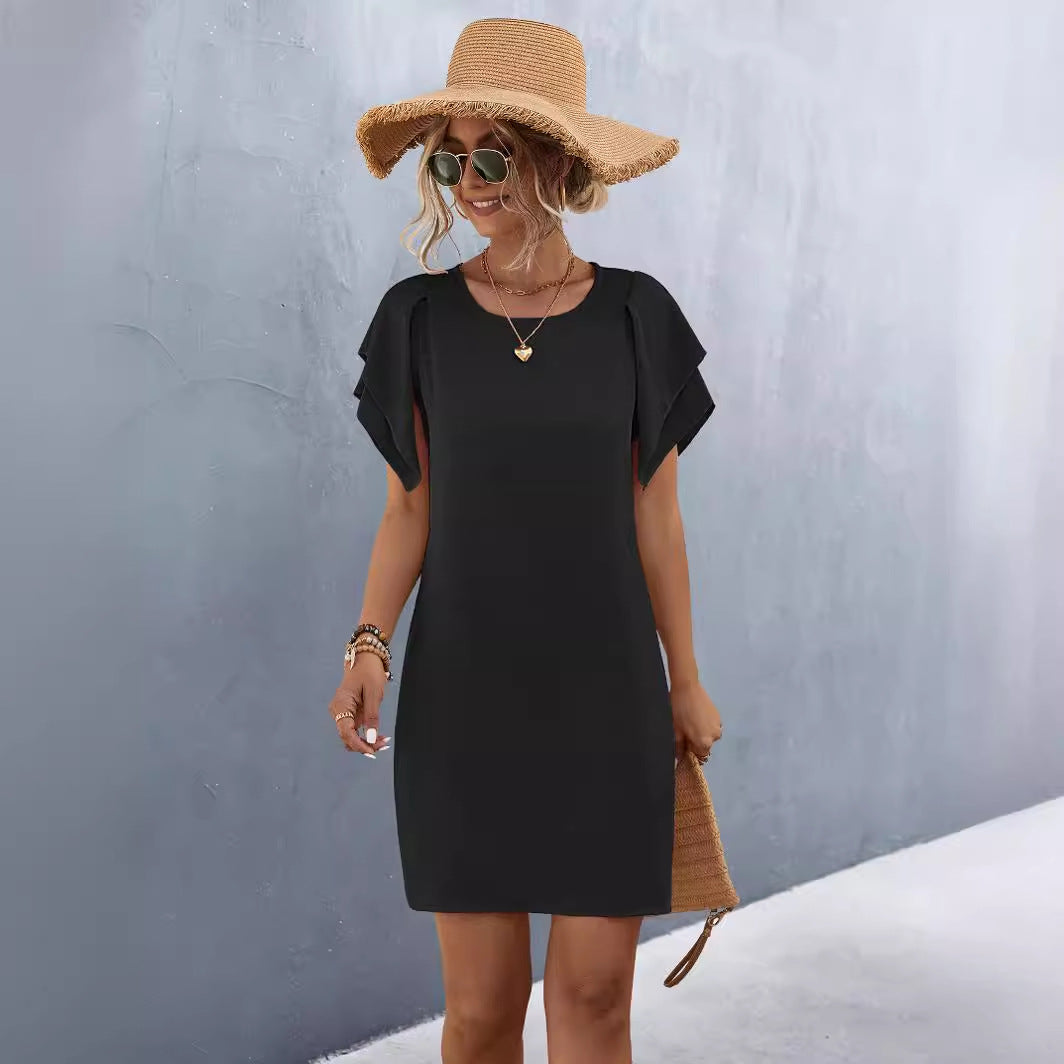Damen Kurzarmkleid mit voluminösen Rüschendetails und bequemen Schnitt R&B
