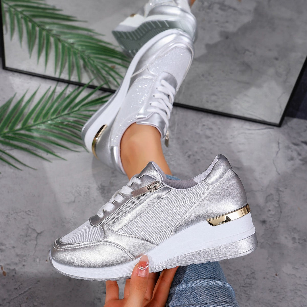 Damen Modische Sneakers mit glitzerndem Akzent und Reißverschluss R&B