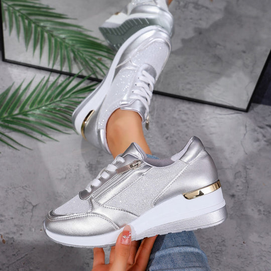 Damen Modische Sneakers mit glitzerndem Akzent und Reißverschluss R&B