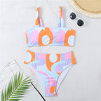 Damen Hochgeschnittener Bikini mit kreativen grafischen Musterdetails R&B