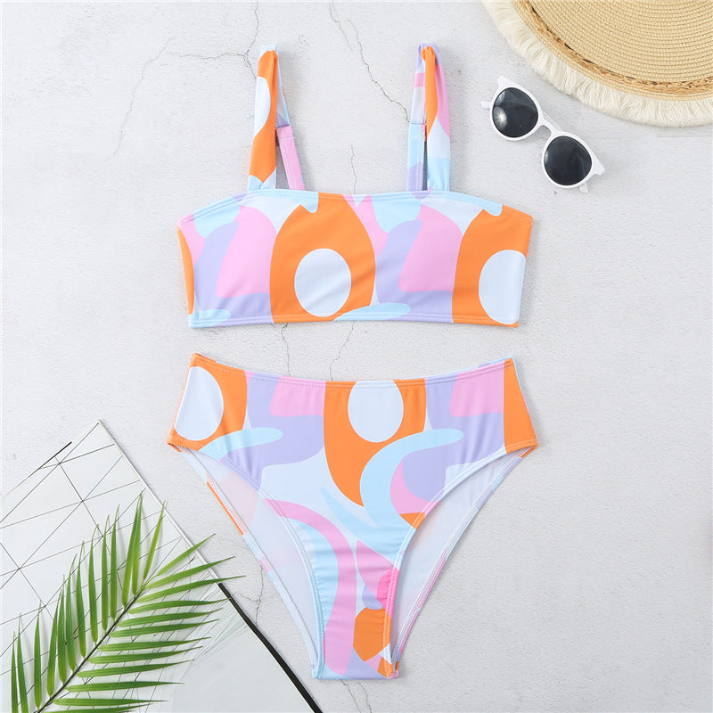 Damen Hochgeschnittener Bikini mit kreativen grafischen Musterdetails R&B
