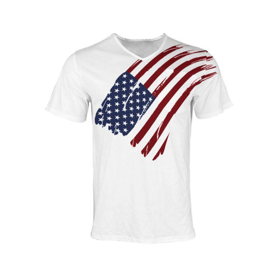 Herren V-Ausschnitt T-Shirt mit kreativem Flaggenmotiv R&B