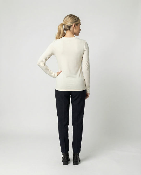 Enganliegendes Damen Langarmshirt Weiß – Dünnes Basic Oberteil für Style