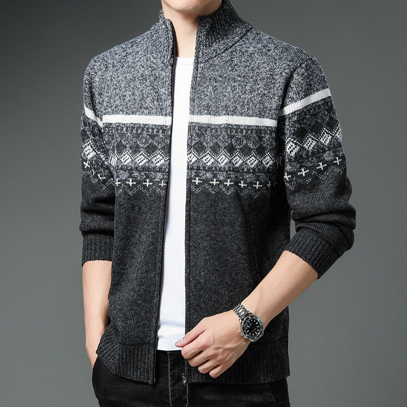 Herren Strickjacke mit hohem Kragen und attraktiven Mustern