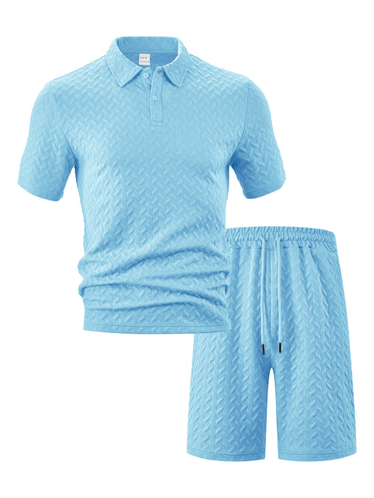 Herren elegantes Sport-Set mit strukturierter Oberfläche und bequemem Kurzarm-Polo R&B