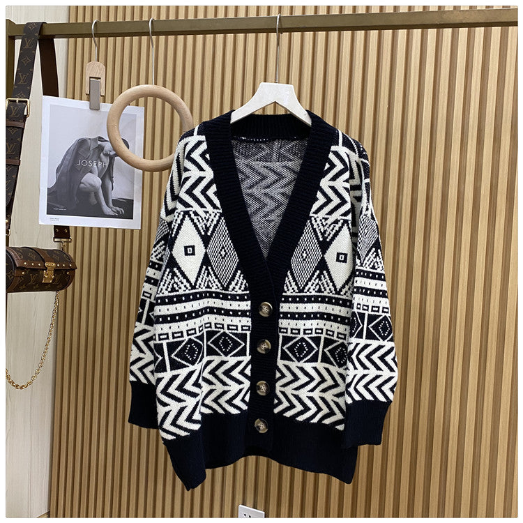 Damen Übergroße Strickjacke mit geometrischem Muster R&B