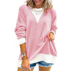 Damen lässiger Pullover aus strukturiertem Material mit V-Ausschnitt R&B