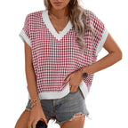 Damen lässiger V-Ausschnitt Pullover mit geometrischem Muster R&B
