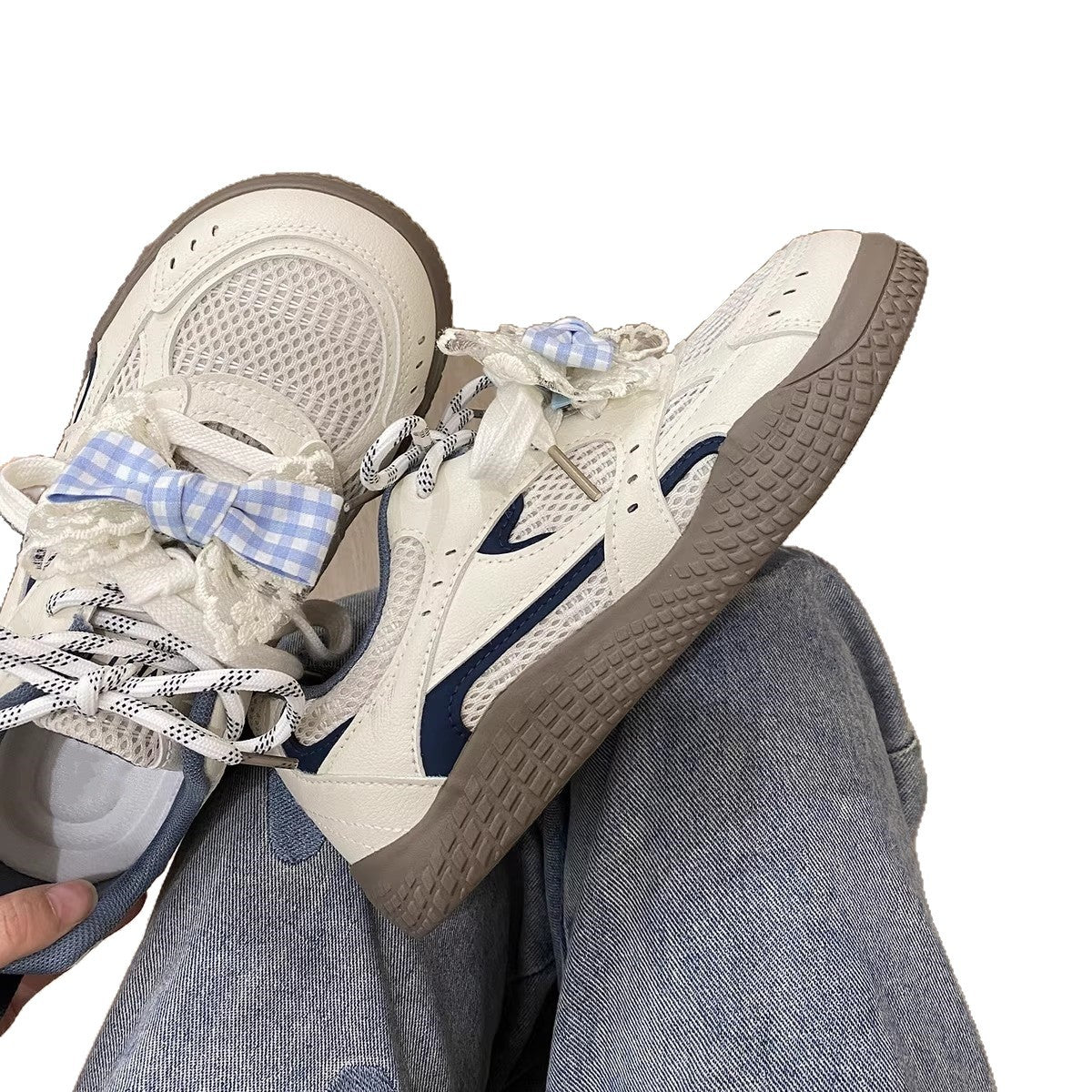 Damen Sneakers mit verspieltem Karomuster und atmungsaktiven Mesh-Einsätzen R&B