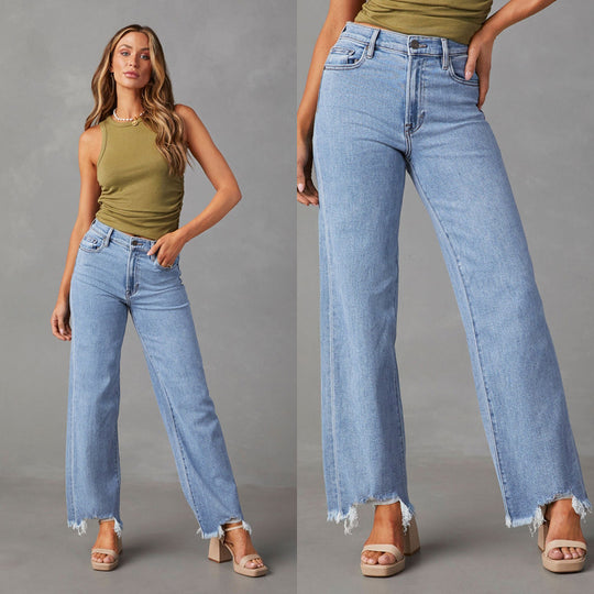 Damen Weit geschnittene Jeans mit fransigem Saum R&B