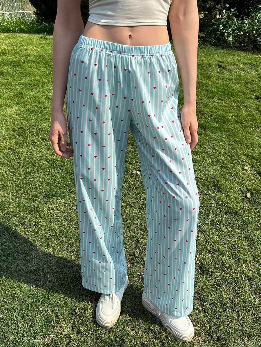 Damen Freizeit-Hose mit gestreiftem Design und Herzmotiven R&B