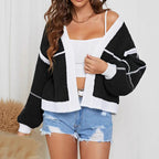 Damen lässiger Strickcardigan mit voluminösen Ärmeln und lockerer Passform