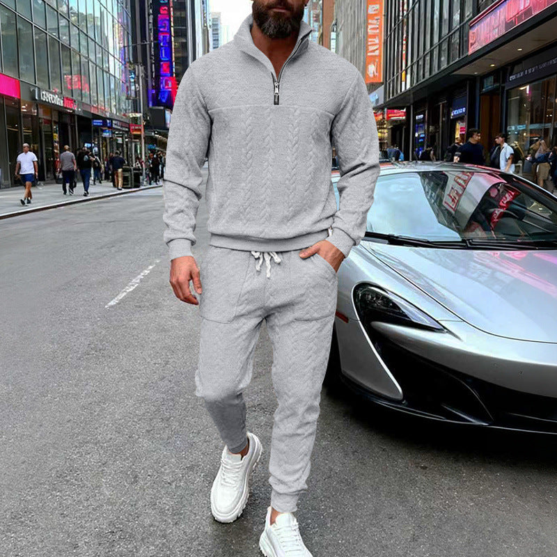 Herren sportliches Freizeit-Set mit strukturiertem Sweatstoff und seitlichen Reißverschlusstaschen R&B