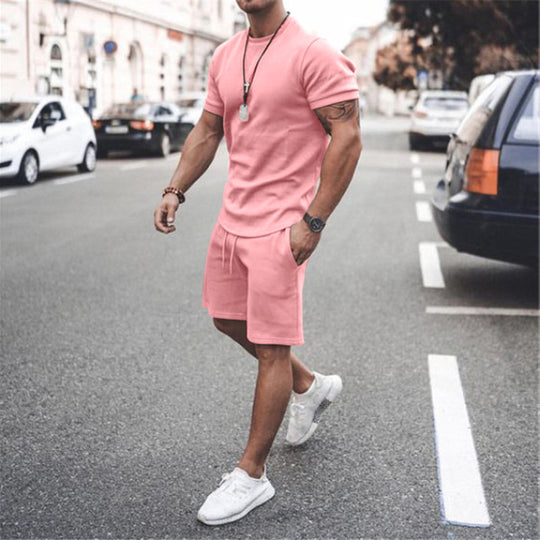 Herren lässiges Kurzarm-Set mit praktischen Taschen und elastischem Bund R&B