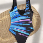 Damen Einteiler Badeanzug mit kreativem Pinselstrich-Design R&B