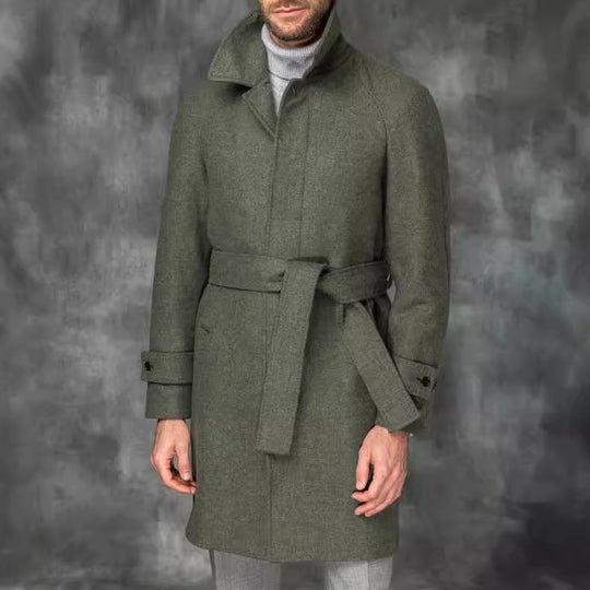 Herren eleganter Trenchcoat mit Taillengürtel und modernen Akzenten R&B