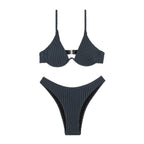 Damen Triangel-Bikini mit gestreifter Textur R&B