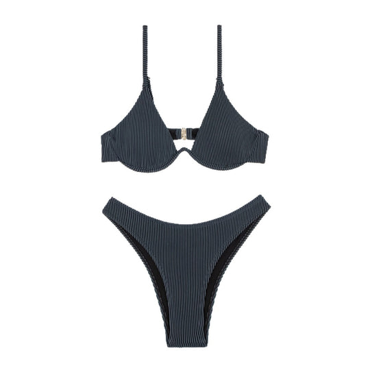 Damen Triangel-Bikini mit gestreifter Textur R&B