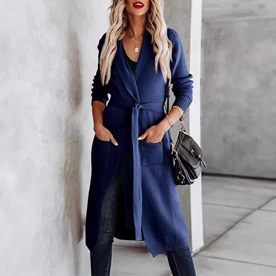 Damen Strickmantel mit eleganter Taillierung und praktischen Taschen R&B