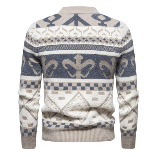Herren Strickpullover mit modernem Zopfmuster und hohem Kragen R&B