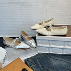 Damen Ballerinas mit Lederoberfläche und Gummizug R&B