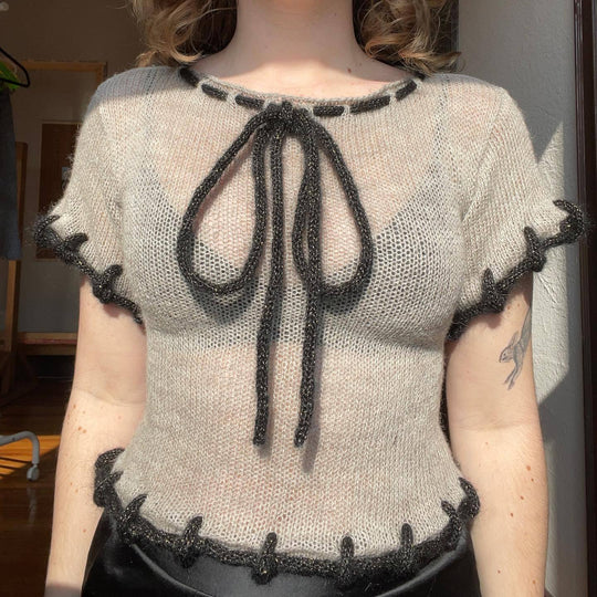 Damen modisches transparentes Strickoberteil mit dekorativen Profilschnüren R&B