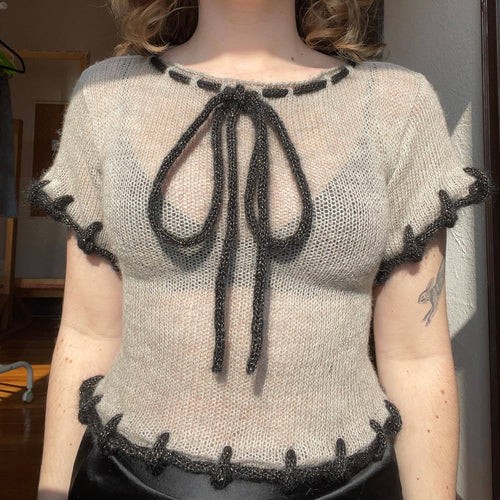 Damen modisches transparentes Strickoberteil mit dekorativen Profilschnüren R&B